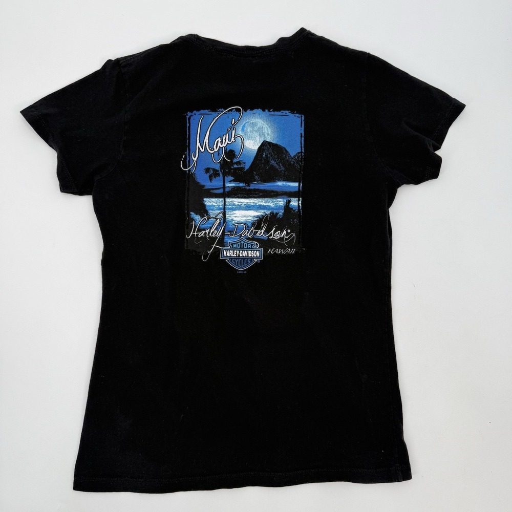 Harley Davidson Women's Large Hawaii Shirt Y2K Blue Surf Maui Short Sleeve Shirt
